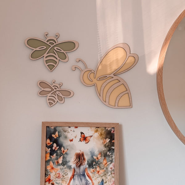 Acrylic Timber Wall Art Bees – Little Dottie