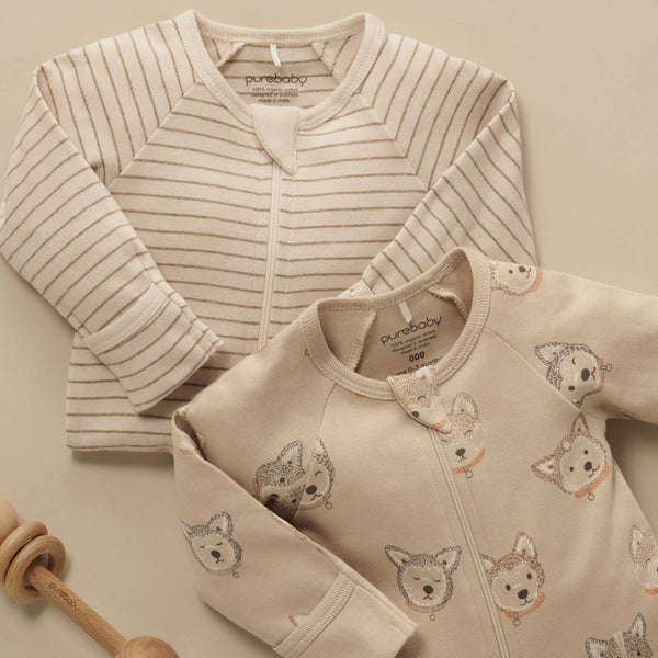 2 Pack Zip Growsuit Husky Faces Little Dottie