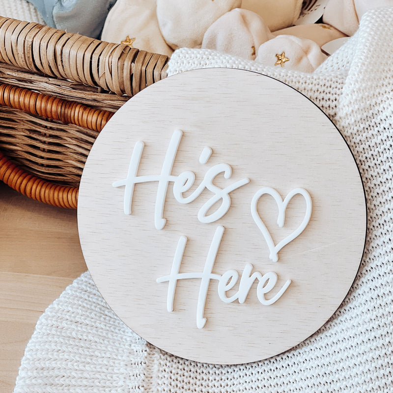 Reversible Announcement Plaque | She's Here & He's Here
