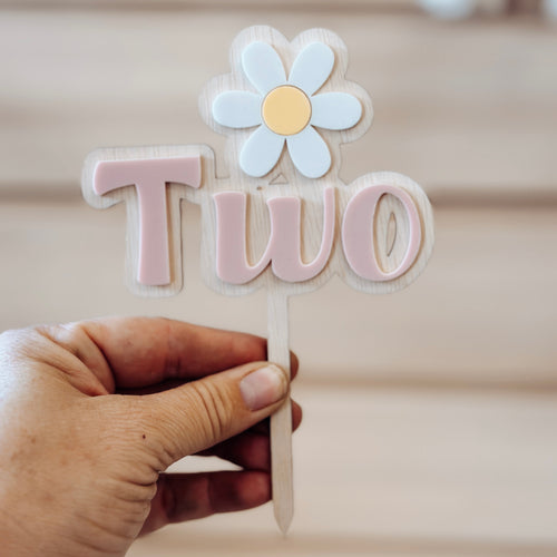 NEW Wooden Cake Topper | Pink Daisy