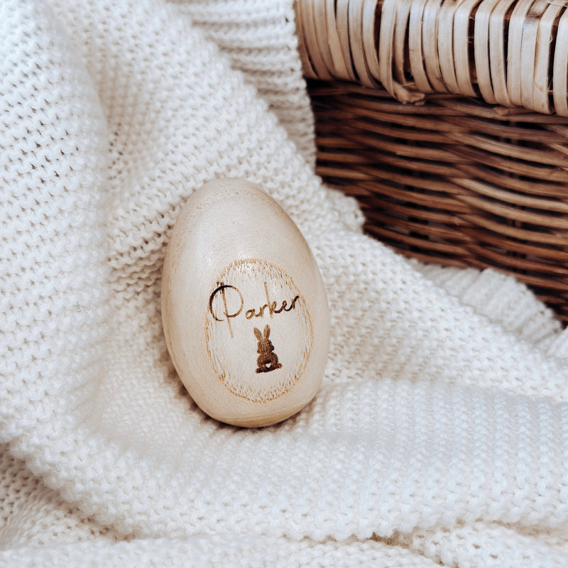 Personalised Wooden Egg Shaker | Name & Bunny
