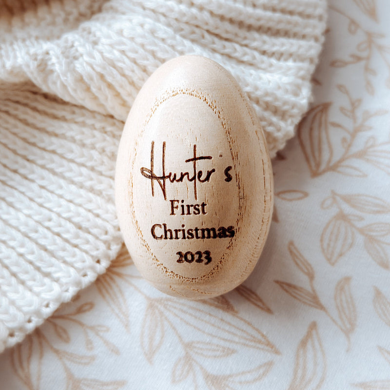 Personalised Wooden Egg Shaker | Name & My First Christmas