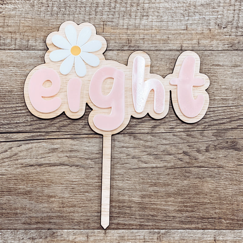 Wooden Cake Topper | Pink Daisy