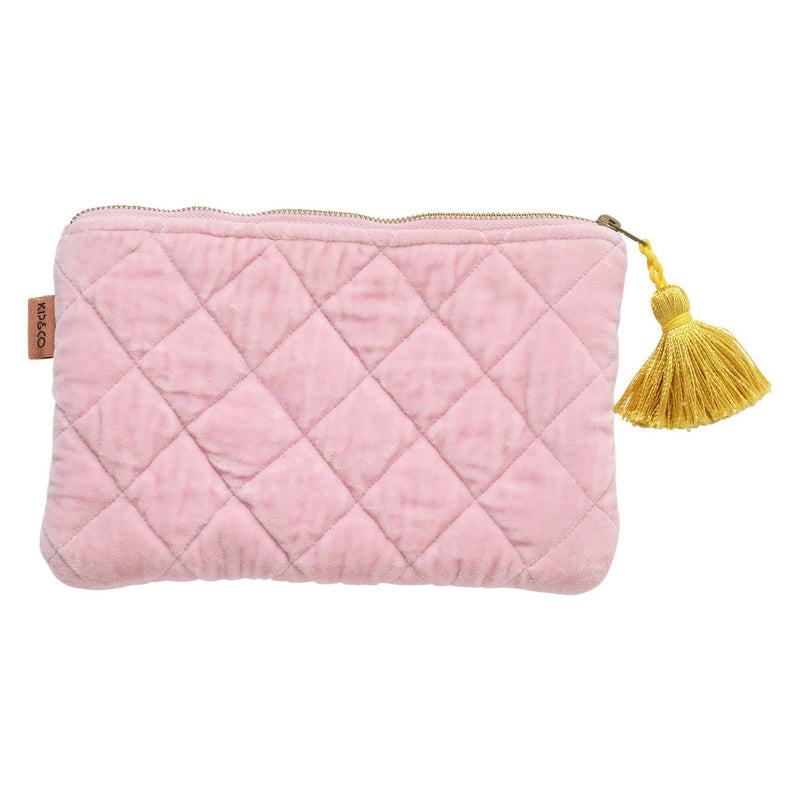 Velvet Quilted Cosmetics Purse - Guava Pink
