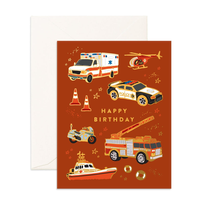 Birthday Emergency Vehicles Foil Greeting Card