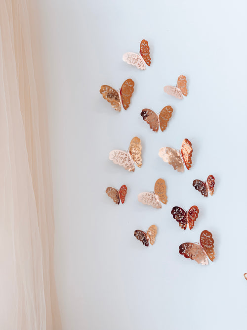 3D Butterfly Wall Decals - Rose Gold