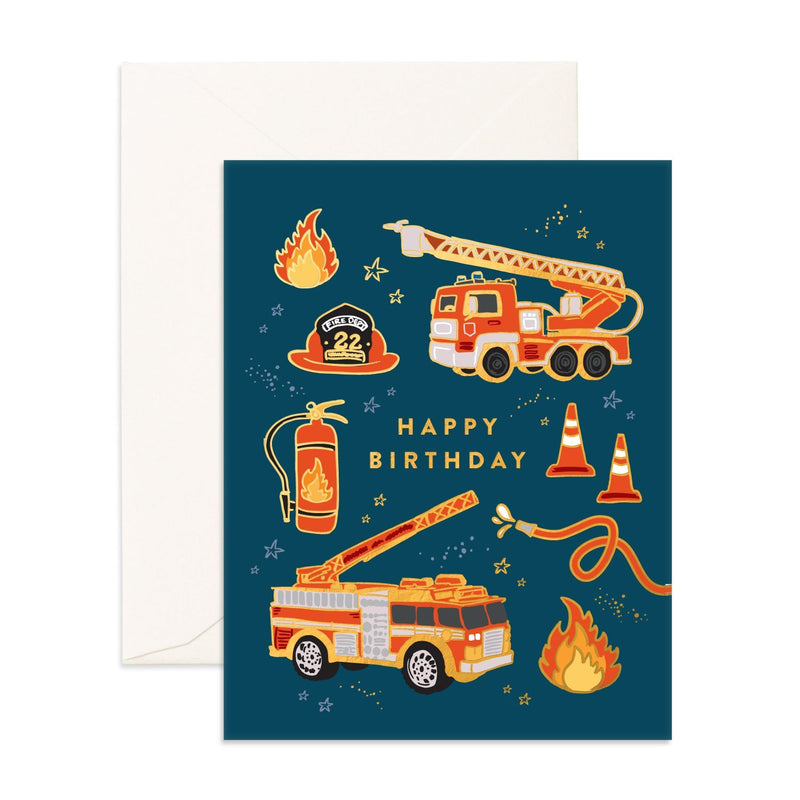 Birthday Fire Trucks Foil Greeting Card